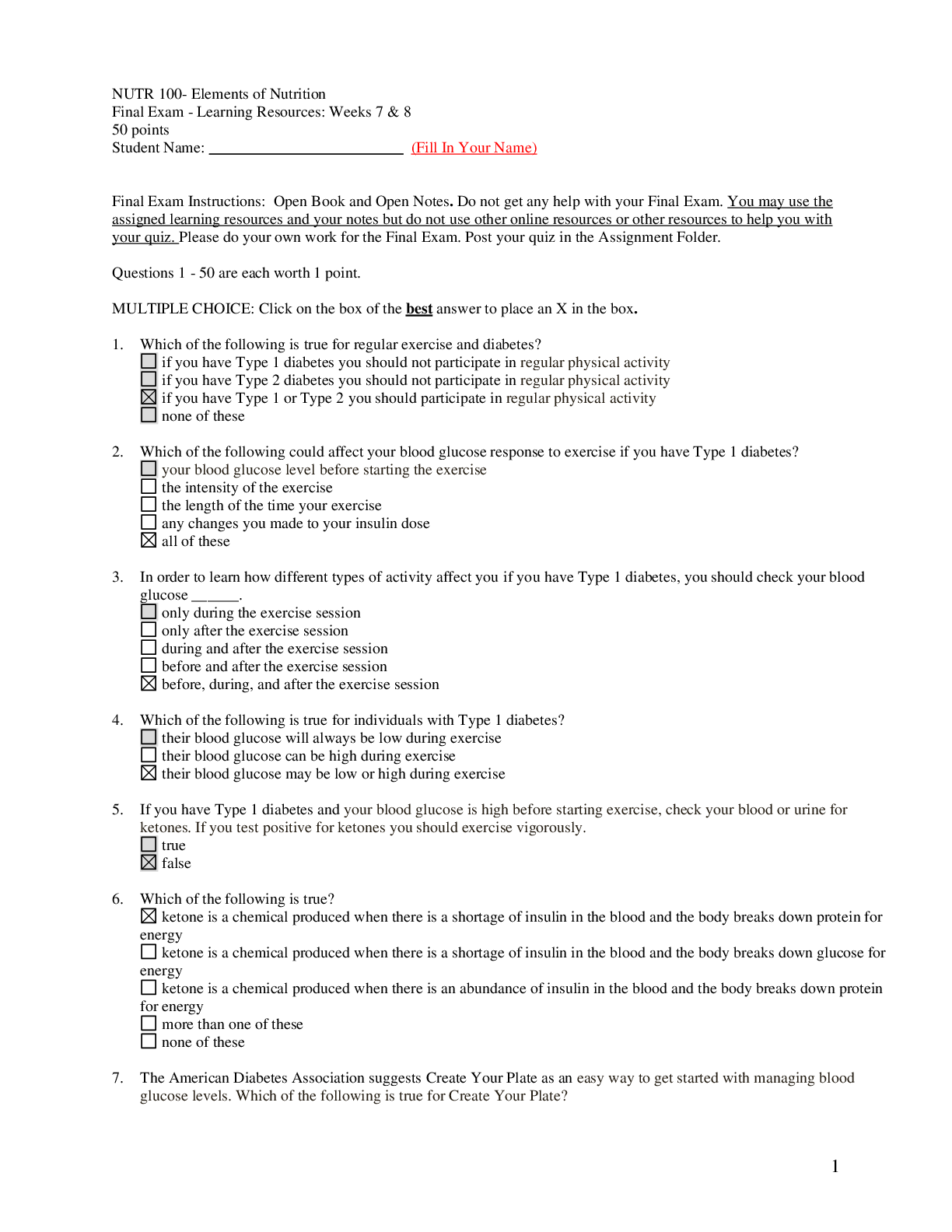 Preview of NUTR100 Final Exam Questions And Answers (Latest )